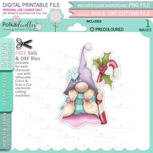 Candy Cane Gnome Weihnachten Festlicher Spaß - (Farbe) - Süßer digitaler Stempel druckbare Clipart für Karten, Kartenherstellung, Basteln