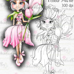 Darling Buds Tulip Fairy Flower girl - Lindo sello digital clipart imprimible para tarjetas, fabricación de tarjetas, artesanía, pegatinas