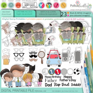 Papa Vatertag Geburtstag Familie digitale Stempel Clipart Bundle SVG Druck und Schnitt Umriss Cricut, Grüße niedlichen druckbare Karte machen Handwerk