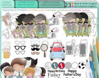 Dad Father's Day Birthday Family digital stamp clipart bundle SVG print and cut outline Cricut, greetings cute printable card making craft