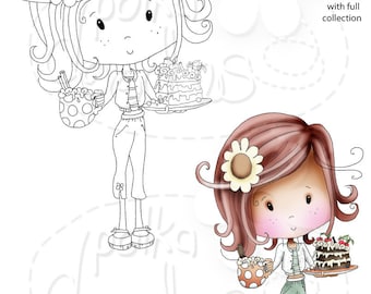Prendiamo caffè e torta Winnie -Cute Digital Stamp clipart stampabile per carte, cartografia, artigianato