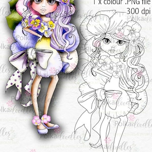 Darling Buds Pansy flower fairy girl - Cute Digital Stamp printable clipart for cards, cardmaking, craft, stickers -