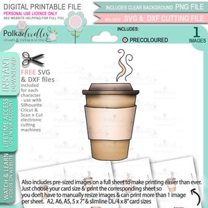 Mokka Kaffeetasse (vorgefärbt) - Süße digitale Stempel druckbare Clipart für Karten, Kartenherstellung, Basteln, Aufkleber