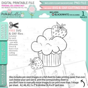 Strawberry Cream Cupcake - Cute Digital Stamp printable clipart for cards, cardmaking, craft, stickers