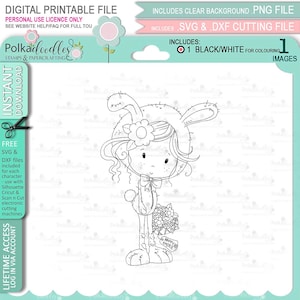 Easter Bunny Winnie - Lindo sello digital clipart imprimible para tarjetas, fabricación de tarjetas, elaboración de manualidades