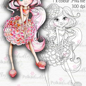 Darling Buds Dahlia Fairy Flower girl - Lindo sello digital clipable clipart para tarjetas, fabricación de tarjetas, artesanía, pegatinas