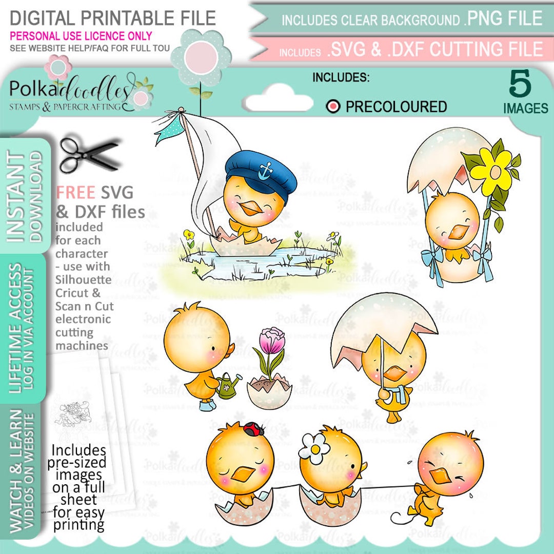 Easter/spring Chicks Big Bundle - 5 Images. COLOR Cute Digital Stamp ...