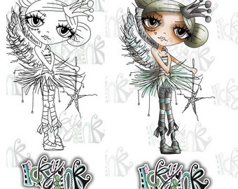 Oddella Ickyink Fairy mixed media gothic zombie creepy - Cute Digital Stamp printable clipart for cards, cardmaking, crafting