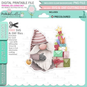 Gnome Regalo de árbol de Navidad / paquetes Navidad Diversión festiva - (color) - Lindo sello digital clipable para tarjetas, fabricación de tarjetas, elaboración
