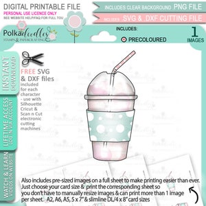Frappe, milkshake, bubble tea, soda drink cup (precoloured) - Cute Digital Stamp printable clipart for cards, cardmaking, craft, stickers