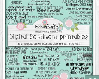Coffee, Tea, Cake Greetings, puns, Quotes - Cute Digital Stamp printable clipart for cards, cardmaking, craft, stickers