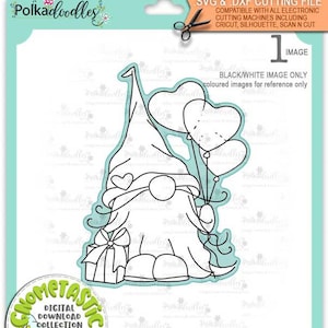 Regalo de globo de cumpleaños spring Gnome - Lindo sello digital clipart imprimible para tarjetas, fabricación de tarjetas, artesanía, pegatinas -