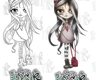 Oddella Ickyink with Bag Black and white Digital Stamp