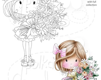 A bouquet of flowers Just for you Winnie    -Cute Digital Stamp printable clipart for cards, cardmaking, crafting