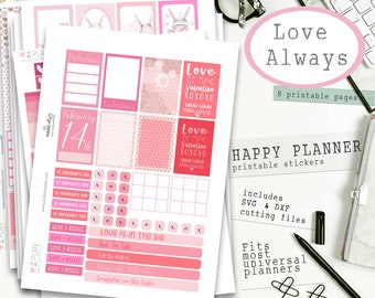 Love Always Printable Planner Stickers for Happy Planner, Valentines Weekly Planner Printable Stickers Kit, Love Planner Stickers with SVG
