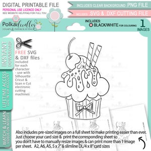 Cherry Chocolate Sundae Cupcake - Cute Digital Stamp printable clipart for cards, cardmaking, craft, stickers