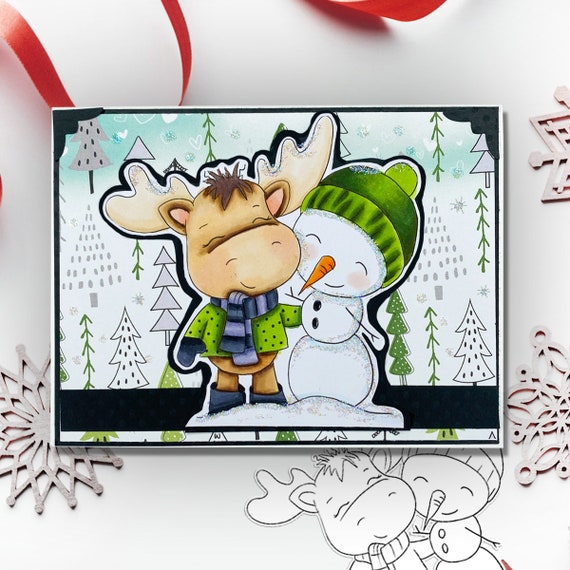 Christmas Snowman Elvis Wesley Moose Cute Digital Stamp - Etsy