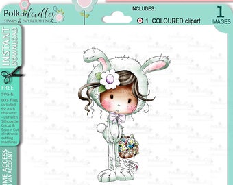 Easter Bunny Winnie - Cute COLOUR Digital Stamp printable clipart for cards, cardmaking, crafting