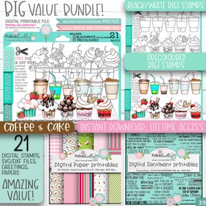 Coffee, Tea, Cake, Food & Drink - Digital Stamp printable clipart for cards, cardmaking, craft, stickers -