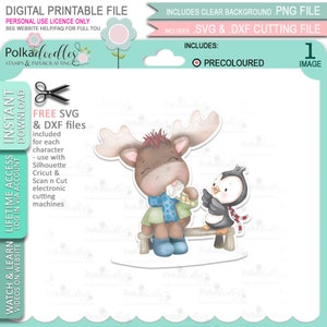 Christmas Ice Cream (precolorato) Elvis Wesley Moose & Penguin - stampabile craft digital stamp download con file SVG / DXF gratuiti