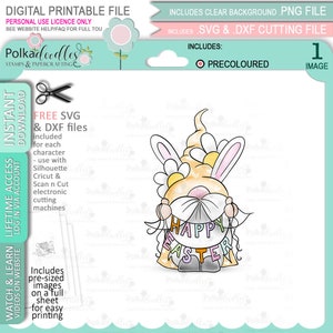 Ostern/Frühlingswichtel mit Frohen Ostern Banner - COLOUR Cute Digital Stamp druckbare Clipart für Karten, Kartenmachen, Basteln, Sticker -