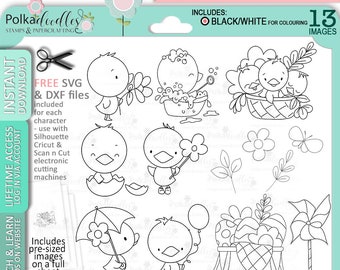 Easter/Spring Chicks Big bundle - 10 images. Cute Digital Stamp printable clipart for cards, cardmaking, craft, stickers