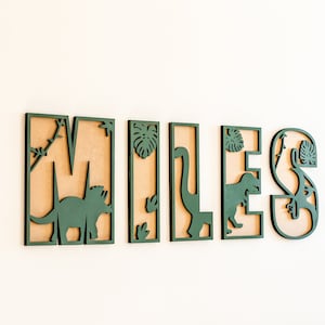 Personalized Dinosaur Name Sign | Custom Nursery Wall Decor | Wooden Cut-Out Kids Room Sign | Layered Dinosaur Name Sign for Boys and Girls