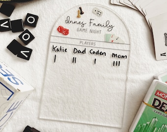 Family game night score tracker, personalized game night score card