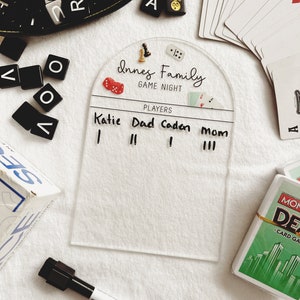 Family game night score tracker, personalized game night score card