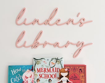 Library personalized sign, nursery name sign cut out, nursery wall decor, reading wall, fairytale decor, wood word cutouts, book nook sign