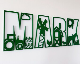 Farm Nursery Name Sign: Layered Wood, Barn Animals, Kids Room Decor