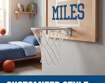 Personalized Mini Basketball Hoop: Natural Wood Backboard, White Rim