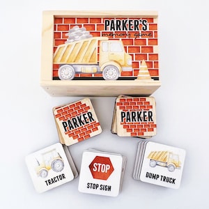 Construction Truck Memory Game: Personalized Montessori Wood Toy