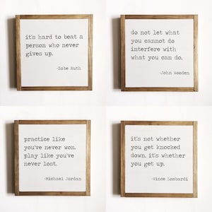 Sports Motivational Quote Sign Set: Kids Room Decor (13x13)