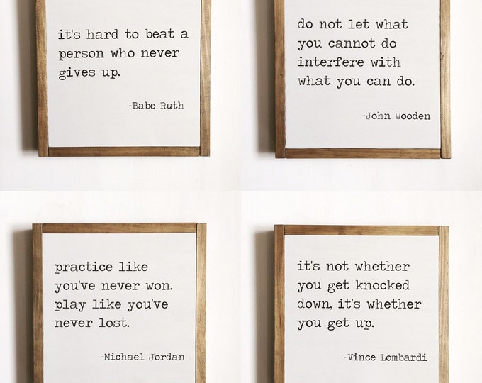 Sports Motivational Quote Sign Set: Kids Room Decor (13x13)