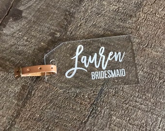 Personalized luggage tag, acrylic luggage tag, acrylic place card names, seating  chart, place setting, bridesmaid gift, bridesmaid proposal