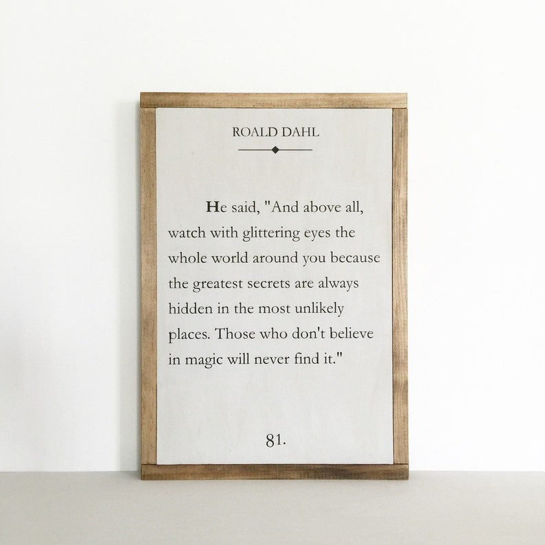 Book page sign, quote sign, literary quote, nursery decor, library decor, dahl, magic image 1