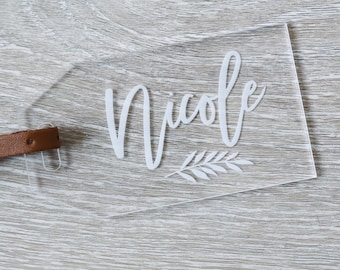 Personalized Acrylic Luggage Tag: Engraved Monstera Leaf Design