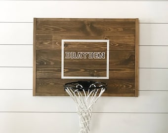 Personalized Rustic Wood Basketball Hoop: Kids Room Decor brown