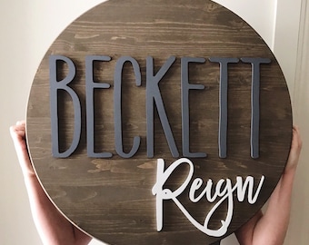 30&quot; Round Nursery Name Sign: Custom Wood Decor