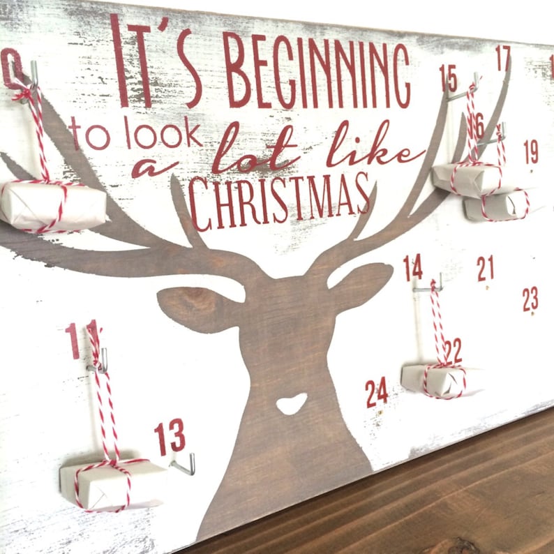 Advent calendar christmas countdown sign deer antler decor | Etsy