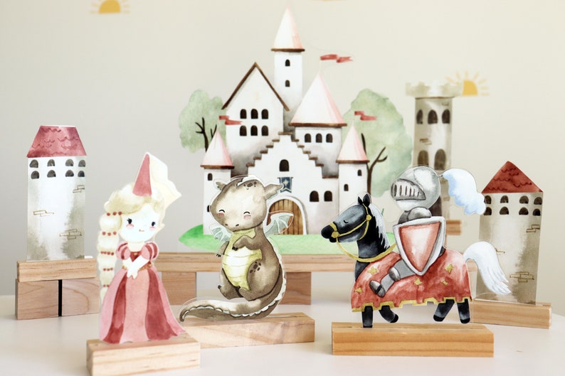 Castle princess and knights playscape, imagination scene setter, castle shelf decor, nursery decor image 7