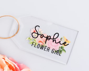 Personalized luggage tag, flower girl gift, flower girl gift tag, bridesmaid gift, bridesmaid proposal, bag charm