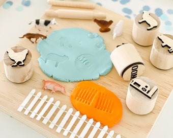 Farm playdough stamps, sensory kit tools