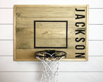 Personalized Rustic Wood Basketball Hoop: Sports Bedroom Decor natural