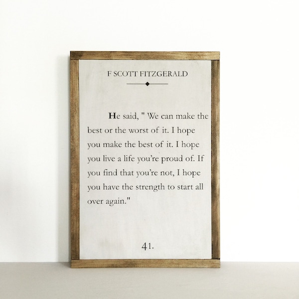 Book page sign, quote sign, literary quote, nursery decor, library decor, fitzgerald