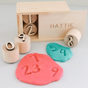 Number playdough stamps, sensory kit tools