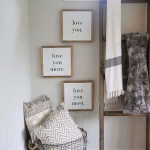 Love You More Signs - Set of 3 - 13&quot; Square Wall Decor