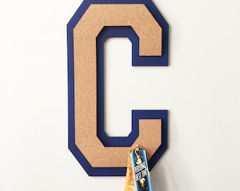 Varsity letter cork board, name sign, initial, wood letter, kids room organization, Dorm decor