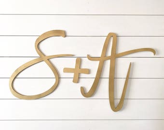 Modern script wedding initials, gold initials, bride and groom initials, wedding sign